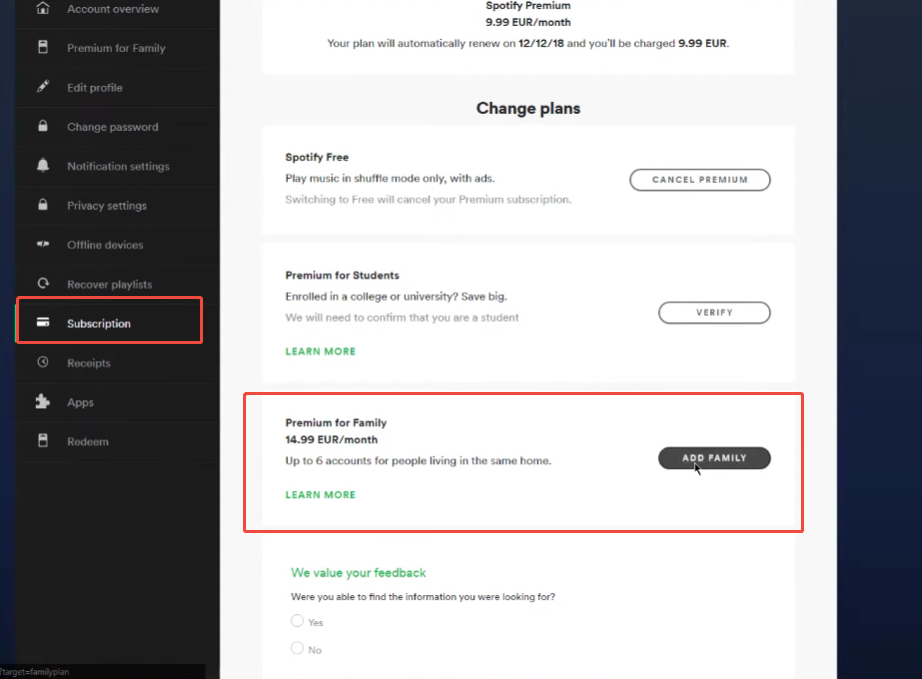 How to Change Spotify Plan from Individual to Family?