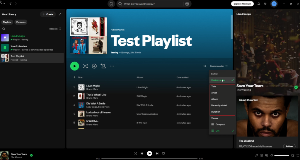 How to Organize Track Order on Spotify Desktop?